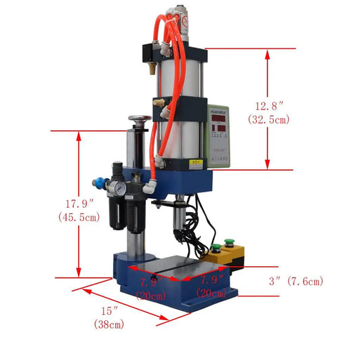 Shop Approved Pneumatic Punch Press With Digital Display Controller And Adjustable Cylinder Stroke For Sharp Sheet Metal Cutting One Ton Squeeze Power Dual Trigger Controls, 17.9in height, precise metal work.