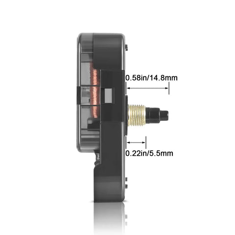 Side view of 12888 Quartz Wall Clock Movement Mechanism DIY Repair Tool with dimensions, highlighting step movement precision.