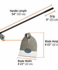 Lane Hoe No 3 With 54 Inch Fiberglass Handle And Forged One Piece Head For Heavy Duty Garden And Farm Soil Prep Eight And A Half Inch Blade Two Point One Pound Head Weight Polished Pre Sharpened Edge shown with dimensions.