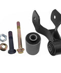 Ford Front Leaf Spring Shackle U Bolt Kit For 80 To 97 F 250 F 350 4WD Heavy Duty Suspension Upgrade 8.75 Inch Square U Bolts SKU 722015 Compatible With 4x4 Trucks, black steel shackle bracket, bushings, U-bolts