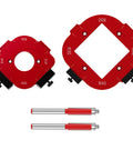 Game Changer Radius Jig Router Templates Paired With Dual Precision Trimming Cutters for No Sweat woodworking corners and smooth table edges heavy duty aluminum alloy kit components.