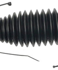 Rack And Pinion Bellows Kit For Toyota Camry And Compatible Models Including Avalon Sienna And Lexus RX350 From 2002 To 2013 Fitment Verified With Easy Install And Durable Build, shown in ribbed black rubber with cable ties.