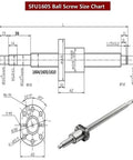 SFU1605 Ball Screw Kit size chart diagram, showing dimensions and structure for Precision Silver SFU1204 And SFU1605 Ball Screw Kit With Accompanying Nut Perfect For High Temp CNC Machines Featuring 4mm Or 5mm Pitch For Smooth Motion And Serious Accuracy In Your Shop.