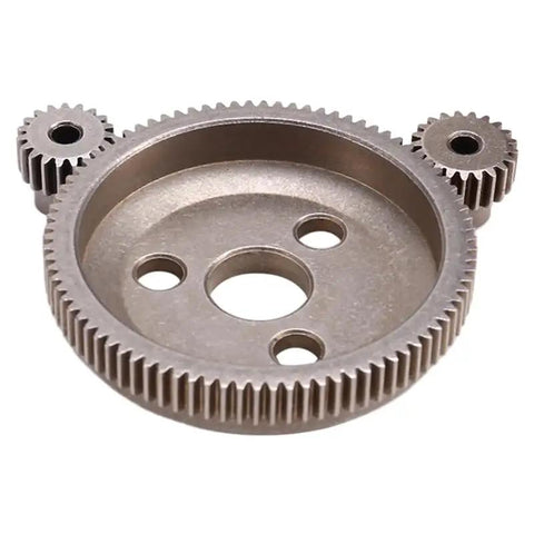 Beefy 86T Metal Spur Gear Set With 17T 19T 21T Pinions for 1/10 Scale 2WD RC Cars, close-up view of metal gears