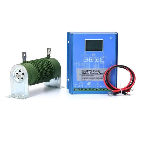Dope 3KW Wind Turbine Generator Kit For Home Use With Vertical Axis Wind Turbine 24V 48V 96V System High Efficiency Windmill Power Generator With Smart Microprocessor Controller shown with green resistor and red-black cables.