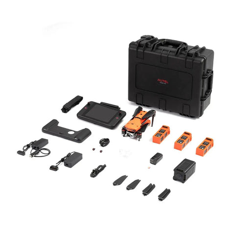 Complete Rugged Thermal Drone Bundle With Dual 640T Sensor, Up To 38 Minute Flight Time, including three batteries and case.