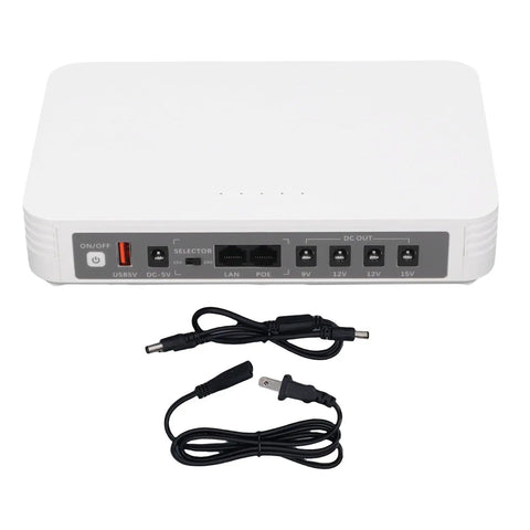 Reliable Mini UPS Backup With 8000 Mah Battery For Router And Modem with multiple output ports and cables.