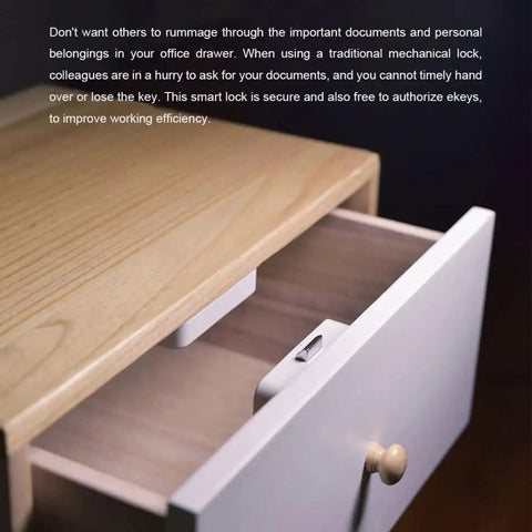 Keyless App Unlock Smart Drawer Cabinet Lock For Anti Theft File Safety DIY Easy Install Bluetooth 4.0 with wooden drawer view