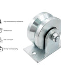 Knockout 4 Inch Galvanized Steel V Groove Gate Wheel With Welded Bracket Handles 3000 Pounds Loaded Down Hard With Premium Sealed Bearings, side view showing durable design.