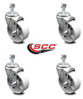 Set of 4 Service Caster swivel threaded-stem casters with 4 in x 1.25 in silver wheels and 1/2 in stems.