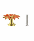 Five Pack Flower Drawer Knobs In Orange Zinc Alloy Cabinet Dresser Pulls With Screws Durable Rustproof Floral Knob For Furniture Doors And Drawers Premium Three Dimensional Petal Design, shown front view with screw.