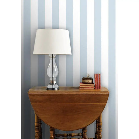 Top Tier Traditional Wallpaper With A Smooth Matte Linen Texture Pvc Free Paste To Paper Design shown on a blue striped wall.