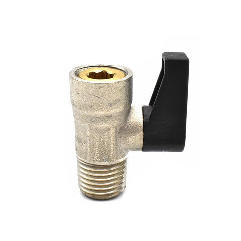 VP40 One Quarter Inch MPT Mini Drain Valve For Air Compressors, Brass Body, Zinc Plated, Plastic Handle, PTFE Seal, No Drip