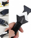 Three In One Caulking Tool With Stainless Steel Head for glass glue scraping and sealant removal shown in hand with attachments