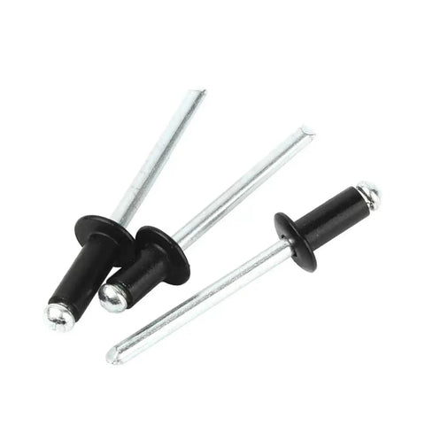 Close-up of 400 Pieces Black Aluminum Pop Rivets Kit With Ten Sizes One Eighth Inch Five Thirty Second Inch Three Sixteenth Inch Assorted Blind Rivets