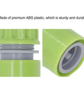 Sturdy G1/2 Garden Hose Quick Connectors Kit Made From Durable ABS Plastic For Easy Irrigation, Watering, And Hose Repair With Super Simple Plug In Joint Connections You Will Love. G1/2 ABS hose connector close-up, green 12mm fitting for garden watering