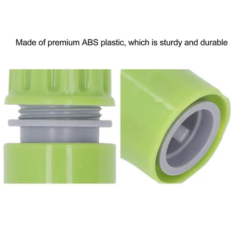 Sturdy G1/2 Garden Hose Quick Connectors Kit Made From Durable ABS Plastic For Easy Irrigation, Watering, And Hose Repair With Super Simple Plug In Joint Connections You Will Love. G1/2 ABS hose connector close-up, green 12mm fitting for garden watering