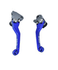 Blue foldable clutch and brake lever for Yamaha YZ series dirt bikes 2001-2007 CNC 6061 aluminum lightweight rustproof build.