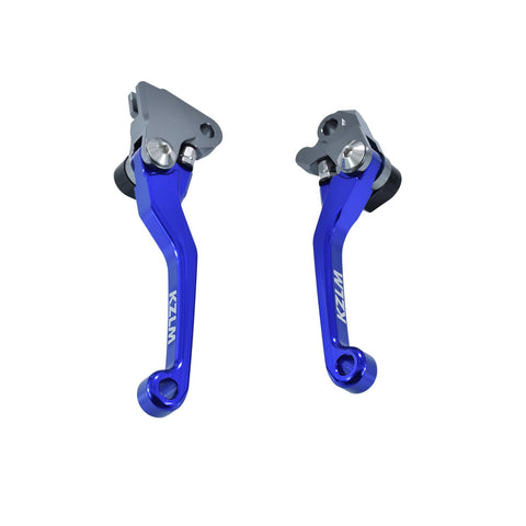 Blue foldable clutch and brake lever for Yamaha YZ series dirt bikes 2001-2007 CNC 6061 aluminum lightweight rustproof build.