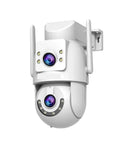 Dope 4K PTZ WiFi Security Camera With Smart Auto Tracking And Dual Night Vision Smooth Ball Design mounted for outdoor surveillance.