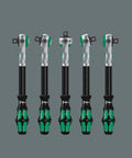 Set of five 1/4 Inch Multi Tool Ratchets With Ball Lock, 90 Degree Release, 5 In 1 Design Turns Sockets Into A Screwdriver, Reversible Head.