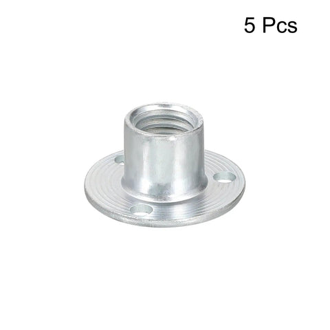 Heavy Duty M10 Brad Hole Tee Nuts 5 Pack Carbon Steel round base screw-in flange for secure furniture assembly.
