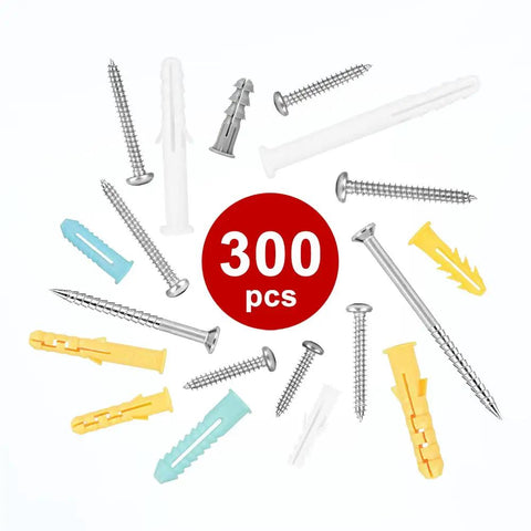 Plastic Drywall Anchors And Screws Kit Premium 300 Piece Assortment In 4 Colors And 10 Sizes With Self Drilling Stainless Steel Screws