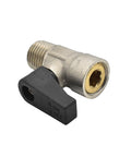 VP40 One Quarter Inch MPT Mini Drain Valve For Air Compressors, Brass Body, Zinc Plated, Plastic Handle, PTFE Seal, No Drip, 225 PSI Max