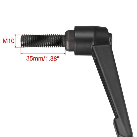 M10 X 35mm Adjustable Clamping Lever With Push Button Ratchet, Male Threaded Stud Knobs, side view, matte black, industrial use