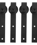 Durable Carbon Steel Double Barn Door Rail And Sliding Track System components, black rollers and brackets, front view, 12-foot length
