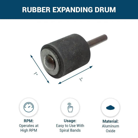 Solid Workhorse One Inch Rubber Expanding Drum Sander With One Quarter Inch Mandrel Rotary Sanding Attachment Fits Drill And Die Grinder Smashes Through Rust Fast And Leaves A Killer Polish, rubber drum for precision sanding.