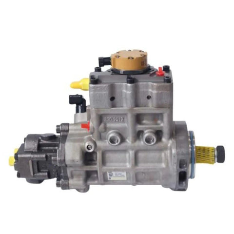 OEM Compatible Slick Replacement Fuel Injection Pump For Caterpillar Cat Engine C6.4 with yellow connectors and grey body.