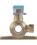 Front view of 1/2 Inch Crimp Ball Valve With Drain For PEX And PE-RT Brass Plumbing Fitting With Mounting Tabs UC24615Z
