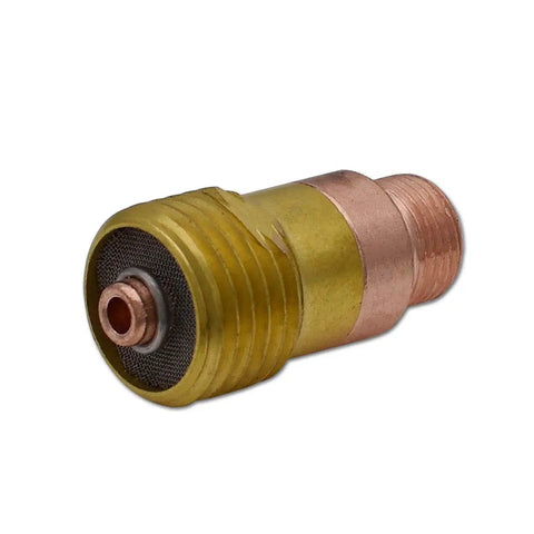 Close-up of Stubby Gas Lens TIG Torch Copper Consumables Kit, WP series, 17GL332 gas lens, copper, for WP 17 18 26 torches.