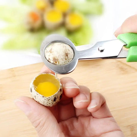 Person using cutter from Quail Egg Storage Kit With 12 Grid Cartons And 2 Stainless Steel Cutters For Camping And Picnics