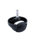 Roomba directional wheel assembly for vacuum cleaners; black plastic housing with white wheel and metal axle