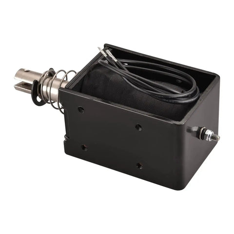 DC 12V Solenoid Electromagnet HS 1683B Push Pull Open Frame With 25mm Stroke And 80N Pull Force For Linear Motion Projects Plunger Spring Return Built Tough Copper Coil Actuator For Industrial DIY black open-frame solenoid with spring plunger and wires