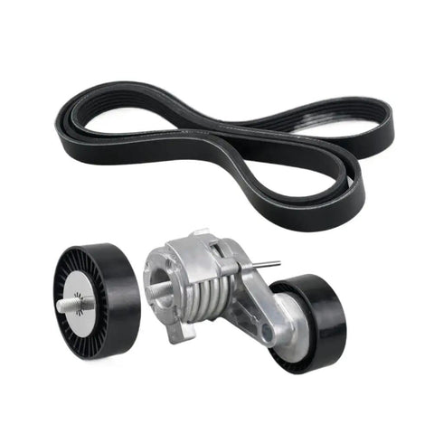Drive Belt Pulley Tensioner Kit Compatible With N52 E60 E61 525i 530i 528i E81 E82 E87 E88 125i 128i 130i E90 E91 E92 E93 325i 328i Zips That Squeal Away And Keeps You Cruising Smooth Like a Dream For a Simple Home Install That Pays Off Big. with belt, tensioner and pulleys