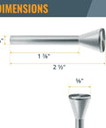Dimensions of Professional Router Subbase Centering Pin And Cone Set showing sizes for quarter inch and 5/8 inch guide.