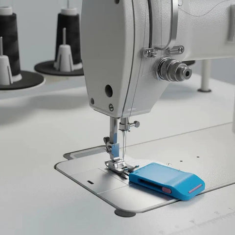Magnetic Seam Guide for Sewing Machine Handy Hemmer Guide With Scale on sewing machine with blue retractable sleeve gauge