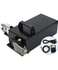 TopTier Automatic Electric Wire Terminal Crimper Featuring Integrated Stripping Mode For Rapid Trade Work, black metal design, including power pedal.