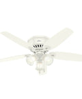 52 Inch Indoor Ceiling Fan With LED Lights And Pull Chain, White Finish, Low Profile Flush Mount, 5 Blades, No Remote