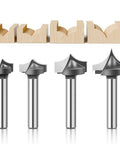 Heavy Hitter 4 Piece Point Cutting Roundover Router Bit Set With Tough 1/4 Inch Shank And Razor Sharp Carbide Blades on display.