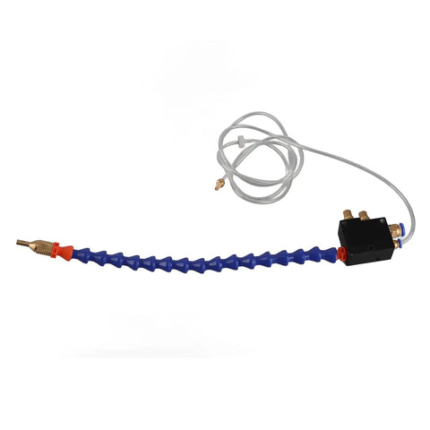 Adjustable Mist Coolant Sprayer System With 8mm Air Pipe For Cnc Lathe And Engraving Machine Spray Nozzle shown from side angle, featuring flexible hose and nozzle.