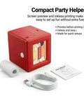 Kids Mini Thermal Printer With Screen Preview For Party Cards And Coloring Pages No Sweat Inkless Printing Gadget, red handheld with accessories.