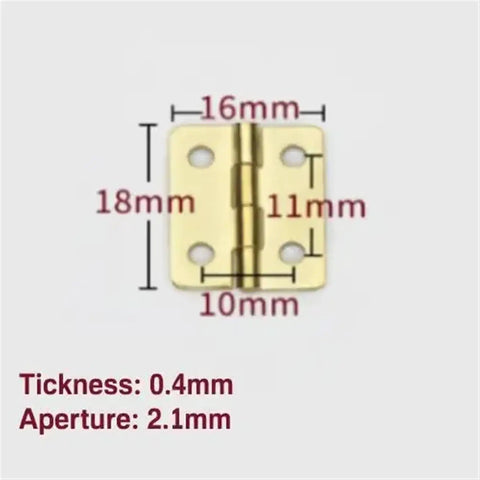 Image showing solid brass hinge with measurements for Set Of 10 Mini Cabinet Drawer Butt Hinge Connectors With Screws.