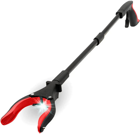 Heavy Duty 19 Inch Aluminum Grabber Reacher Tool With Magnetic Claw And LED Light Foldable Pickup Reacher For Seniors Trash Grabber Picker Red Two Pack