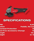 Top Shelf Brushless M18 Compatible Angle Grinder Kit Ships Loaded In Rugged Contractor Bag Featuring Smart Charge Sync And Beast Mode Torque For Serious Crews Jobsite with specifications including RPM and weight.