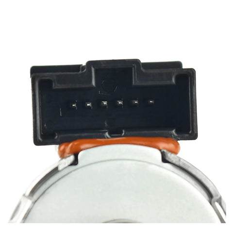 CVT transmission stepper motor with black 6-pin connector and orange wiring.