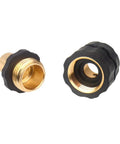 Close-up of Set Of 6 Aluminum Garden Hose Quick Connectors With Male And Female Couplers, 3/4 Inch US Thread, rubber grips